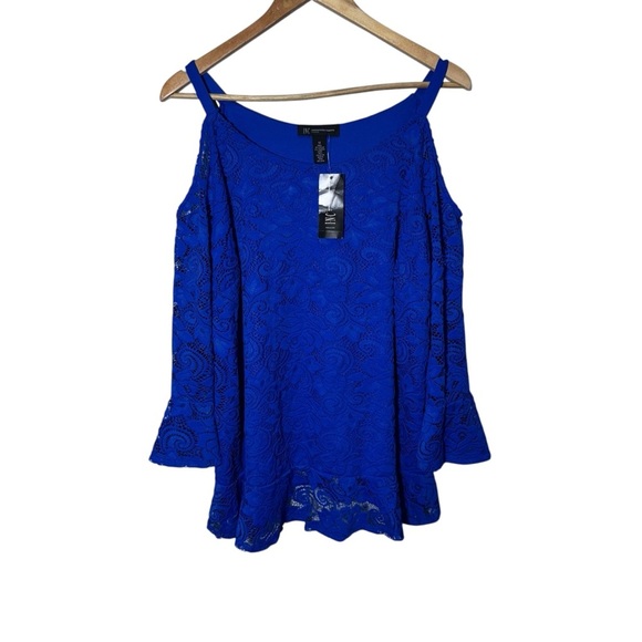 INC International Concepts Blue Cold Shoulder Lace Blouse Size 1x NWT Brand New - Picture 2 of 8